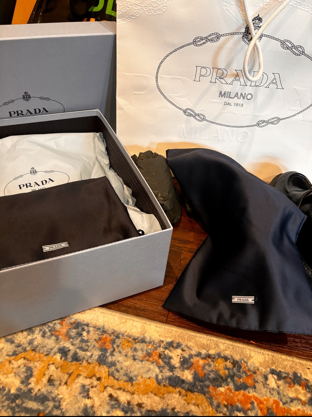 Prada Black Leather Logo Penny Loafers - Picture 2 of 5